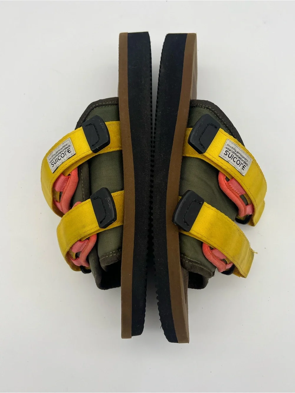 Suicoke Moto cab olive brown Nylon sandals Men’s size 8 Women’s size 10 shoes